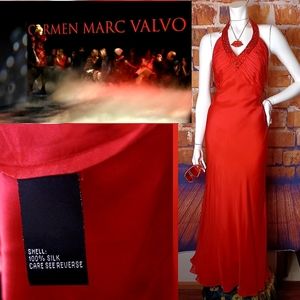 Designer Carmen Marc Valvo Formal Dress 100% Red Silk Gown (Retail $995) Sz 6